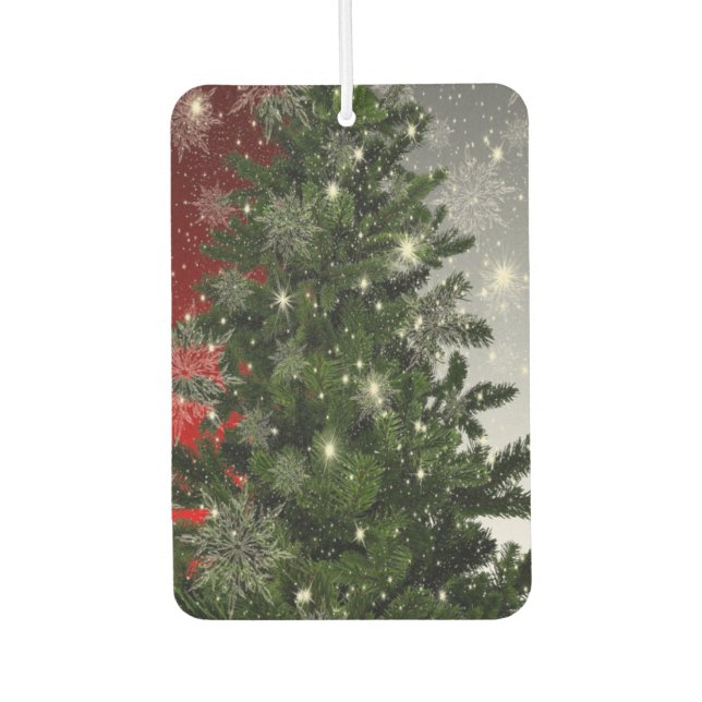 Christmas Party Green Tree Red Silver Snowflakes Car Air Freshener (Front)