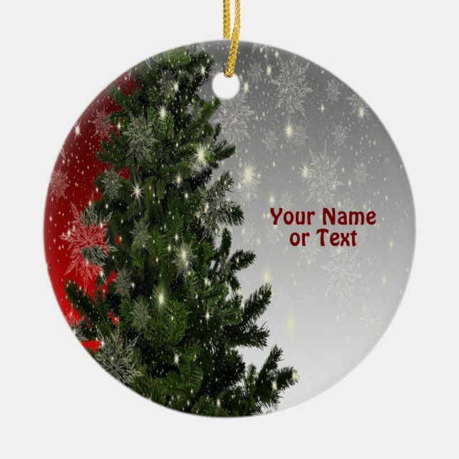 Christmas Party Green Tree Red Silver Snowflakes Ceramic Tree Decoration (Front)