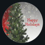 Christmas Party Green Tree Red Silver Snowflakes Classic Round Sticker<br><div class="desc">Christmas Party Green Tree Red Silver Snowflakes Classic Round Sticker. Unique,  beautiful,  stylish design. Easy to be personalised. Font style,  size and colours can be changed. Matching items are available.</div>