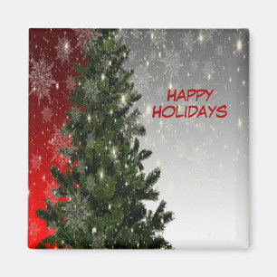 Christmas Party Green Tree Red Silver Snowflakes Magnet