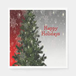Christmas Party Green Tree Red Silver Snowflakes Napkin