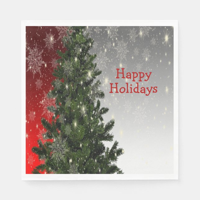 Christmas Party Green Tree Red Silver Snowflakes Napkin (Front)