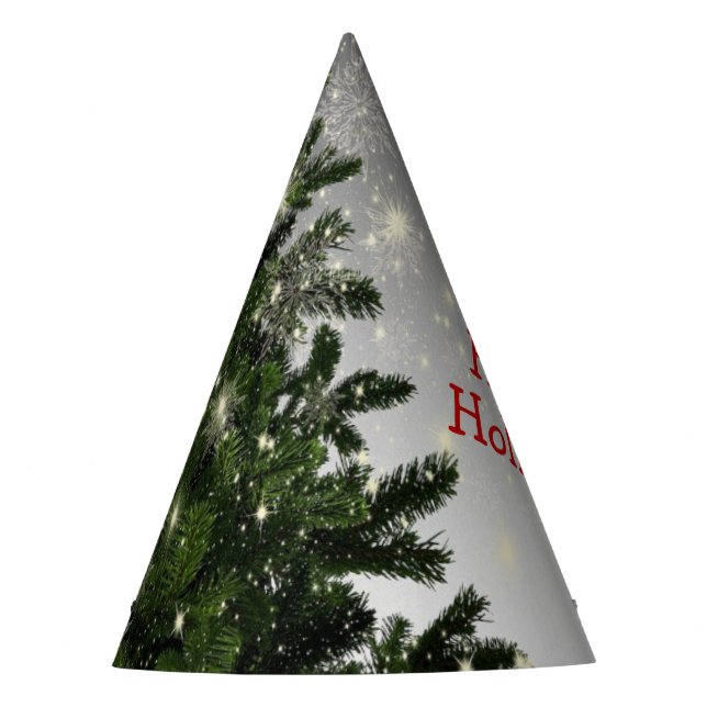 Christmas Party Green Tree Red Silver Snowflakes Party Hat (Front)