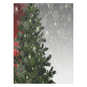 Christmas Party Green Tree Red Silver Snowflakes Tablecloth