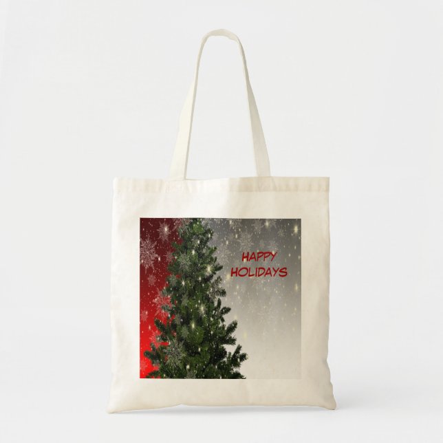 Christmas Party Green Tree Red Silver Snowflakes Tote Bag (Front)