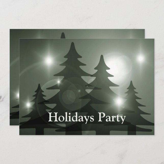 Christmas Party Green Trees Holiday Winter Elegant Invitation (Front/Back)