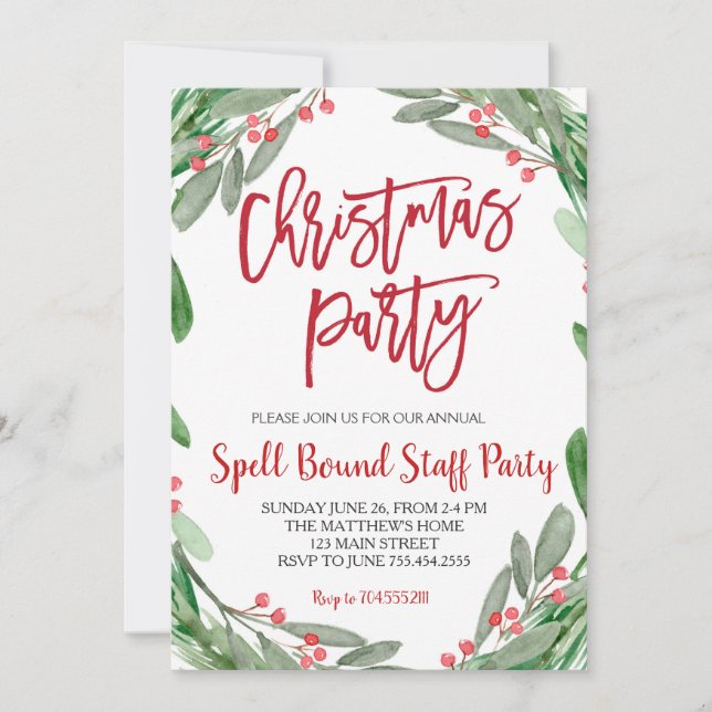 Christmas Party Greenery Wreath Invitation (Front)