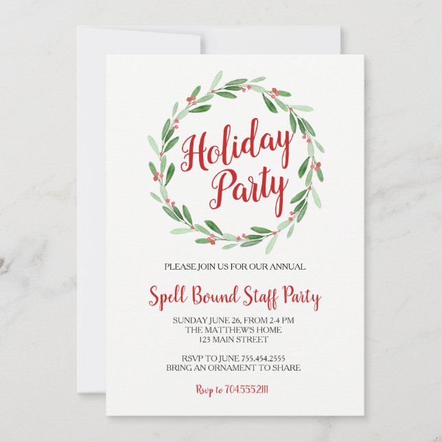 Christmas Party Greenery Wreath Invitation (Front)