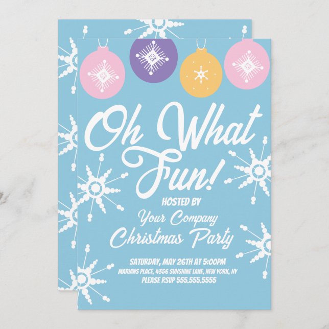 Christmas Party Groovy Ornaments Snowflakes Invitation (Front/Back)