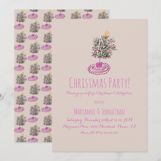 Christmas Party  Hand Drawn Christmas Tree Doodle  Invitation (Front/Back)