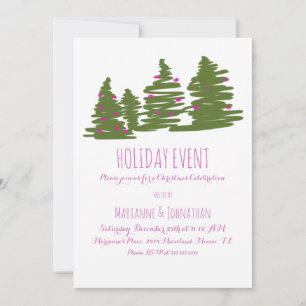 Christmas Party Hand Drawn Christmas Trees Doodle Invitation