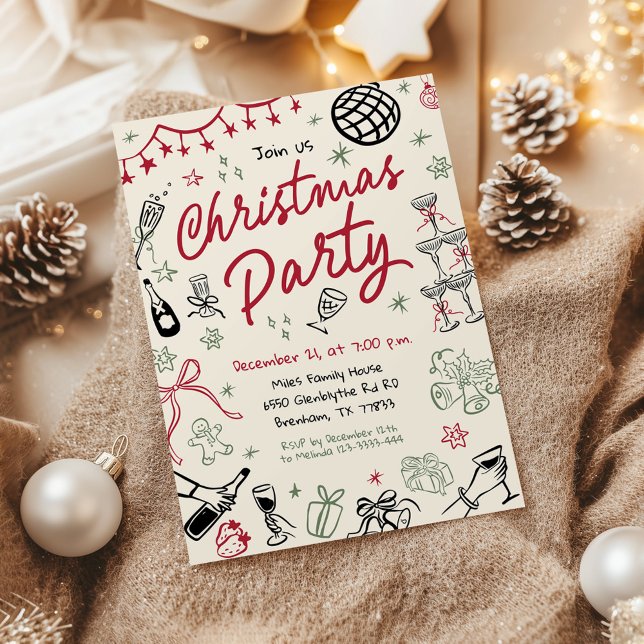 Christmas Party Hand Drawn Invitation, Christmas Invitation (Creator Uploaded)