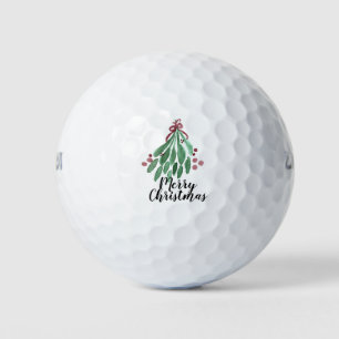 Christmas Party Hand Watercolor Tree and Bow Golf Balls