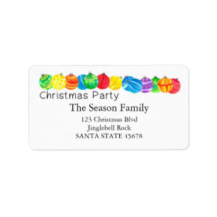 Christmas Party handpainted watercolor Label