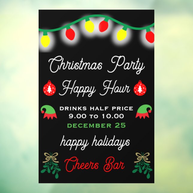 Christmas Party Happy Hour Promotion Window Cling (Sheet 3)