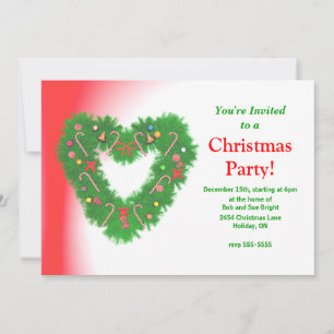 Christmas Party Heart Wreath Invitation