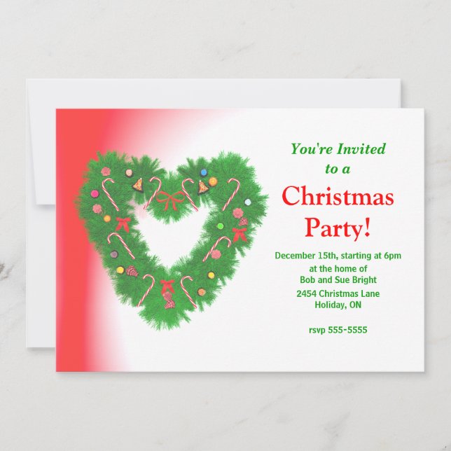 Christmas Party Heart Wreath Invitation (Front)