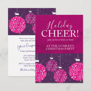 Christmas party holiday bauble pink invitations
