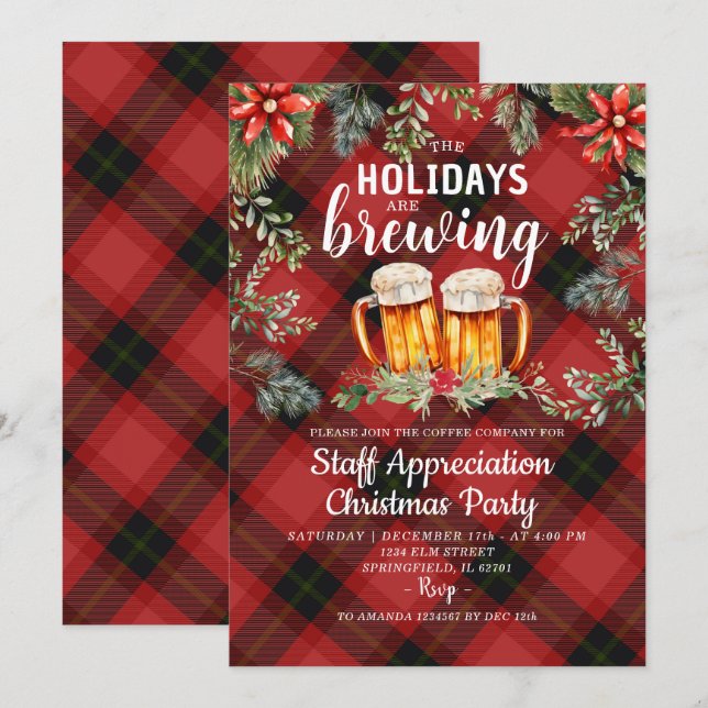 Christmas Party Holiday Brewery Invitation  (Front/Back)