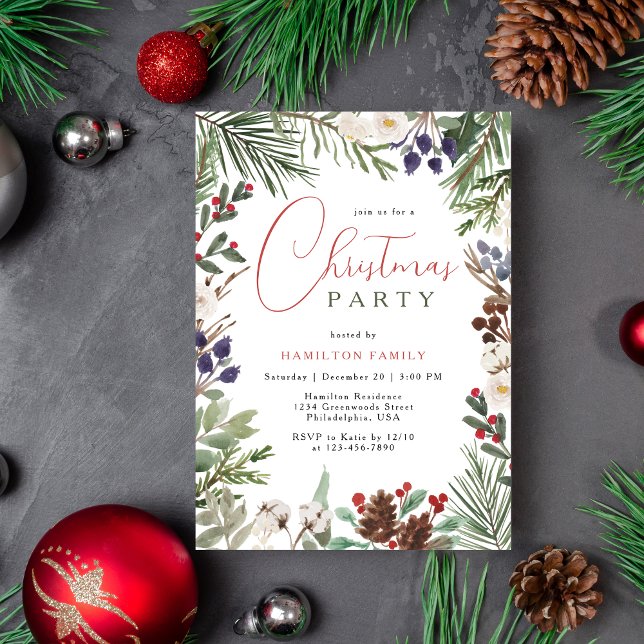 Christmas Party Holiday Foliage Greenery Invitation (Creator Uploaded)