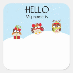 Christmas Party Holiday Name Tag Badge Owls