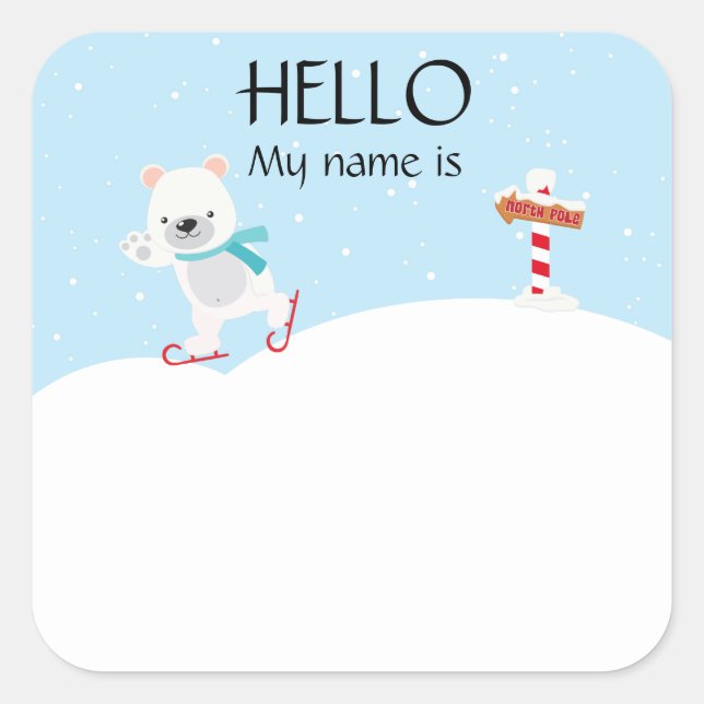 Christmas Party Holiday Name Tag Polar Bear (Front)