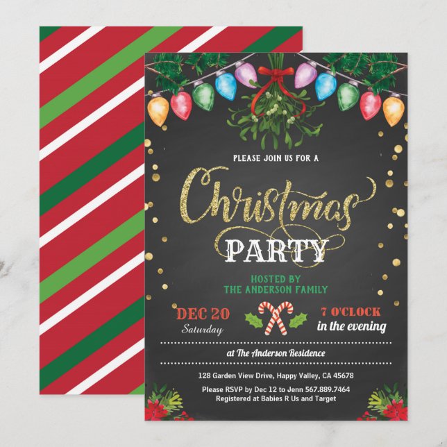 Christmas party holiday party chalkboard mistletoe invitation (Front/Back)