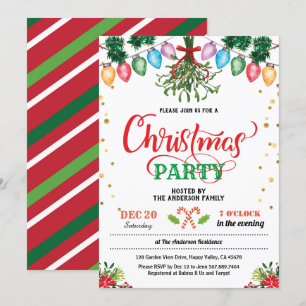 Christmas party holiday party kiss under mistletoe invitation