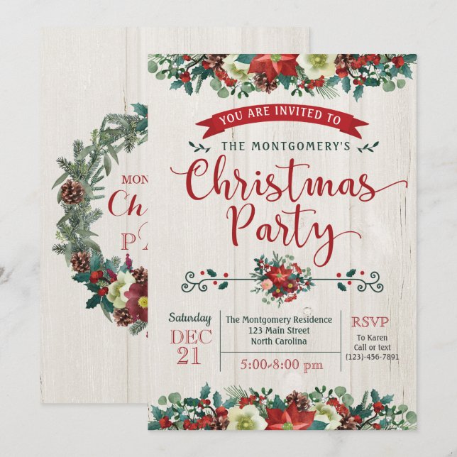 Christmas Party Holiday Party Vintage Invitation (Front/Back)