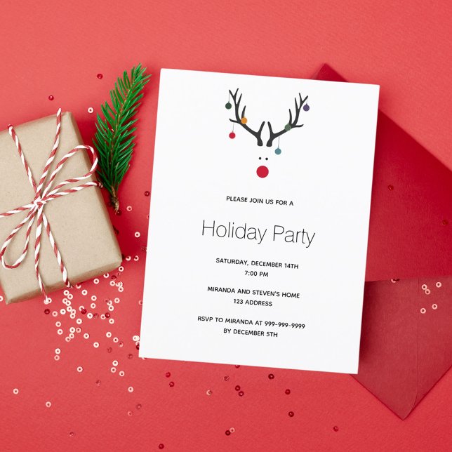 Christmas party holiday reindeer invitation postcard (Creator Uploaded)