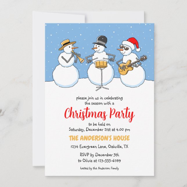 Christmas Party Holiday Season Snowmen Jazzband Invitation (Front)