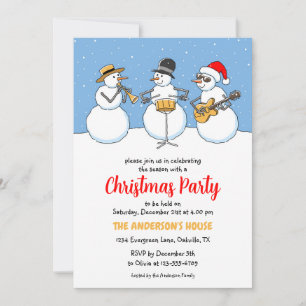 Christmas Party Holiday Season Snowmen Jazzband Invitation