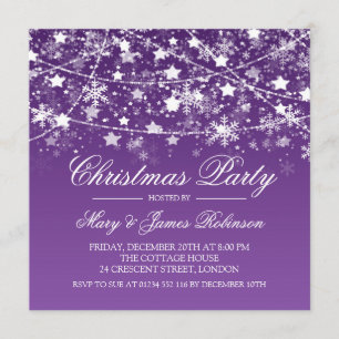 Christmas Party Holiday String Lights Purple Invitation