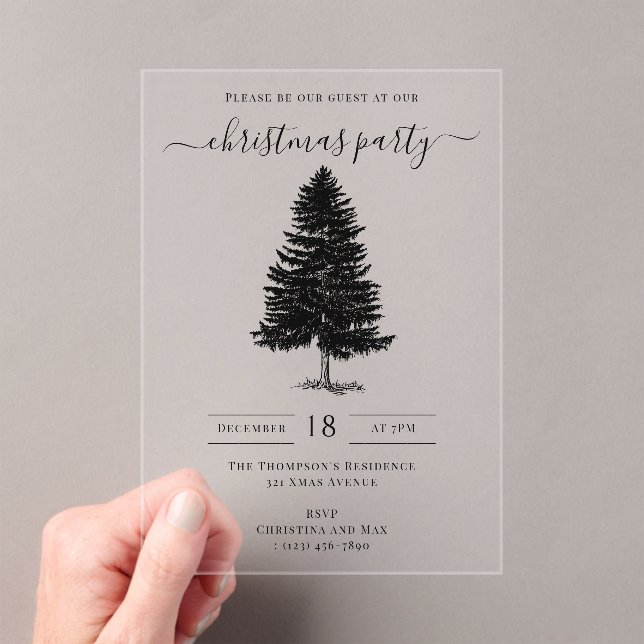 Christmas Party Holiday Vintage Black White Acrylic Invitations (Insitu (Handheld))