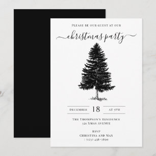 Christmas Party Holiday Vintage Black White Invitation