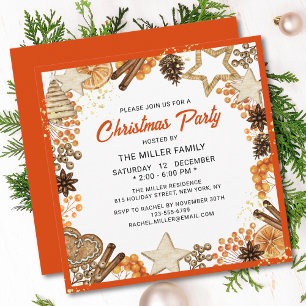 Christmas Party Holidays Rustic Citrus Orange Invitation
