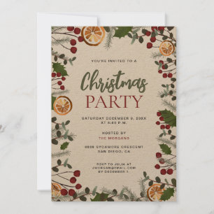 Christmas Party Hosted by You Rustic Foliage Invitation