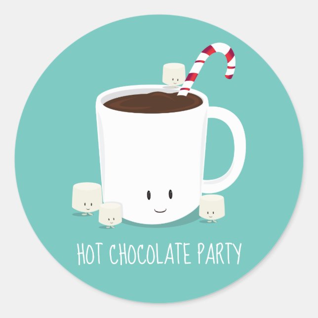 Christmas Party Hot Chocolate Hot Cocoa Classic Ro Classic Round Sticker (Front)