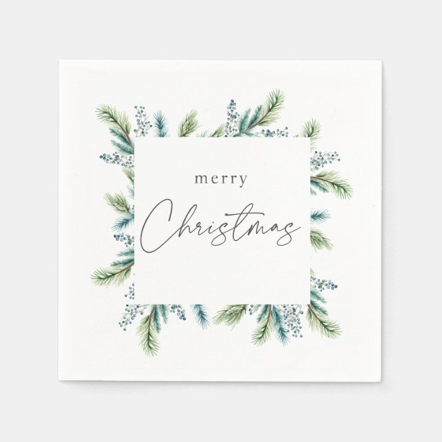 Christmas Party invitation Boho Spruce and Fir  Napkin (Front)
