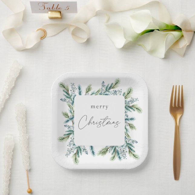 Christmas Party invitation Boho Spruce and Fir  Paper Plate (Wedding)
