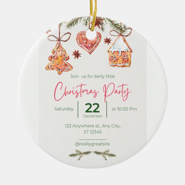 Christmas party invitation  ceramic tree decoration (Front)