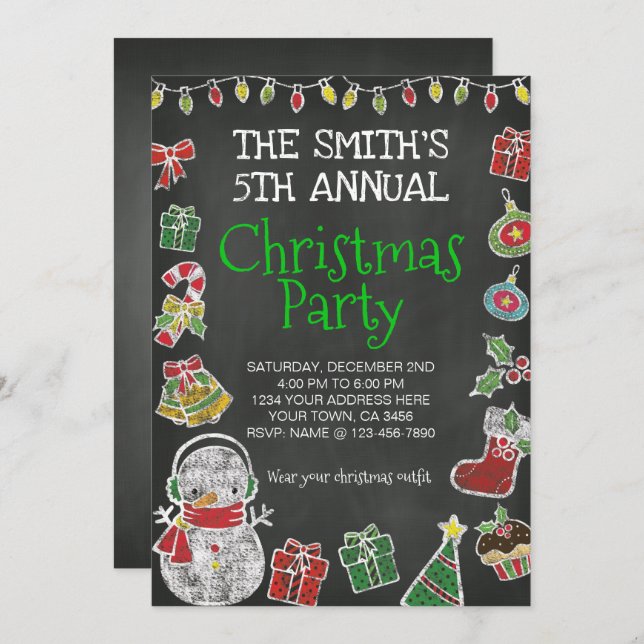 Christmas Party Invitation, Chalkboard Invitation (Front/Back)