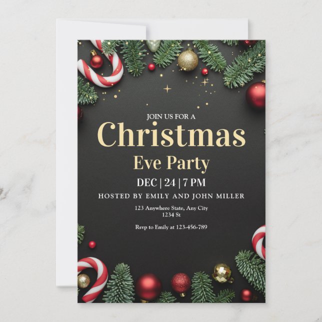 Christmas Party Invitation, Christmas Eve Dinner Invitation (Front)