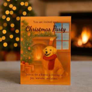 Christmas Party Invitation Cosy Dog Scene