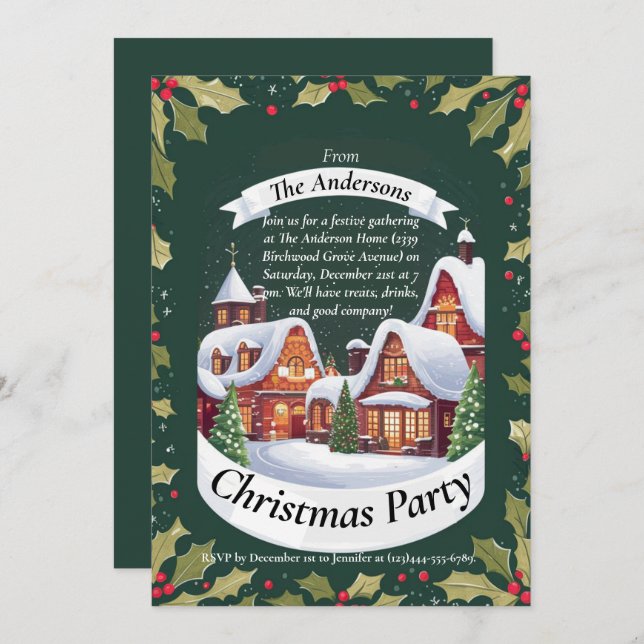 Christmas Party Invitation Cute Festive (Front/Back)