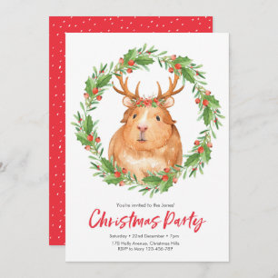 Christmas party Invitation cute hamster wreath
