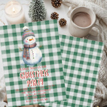 Christmas Party Invitation | Cute Snowman Green Gi