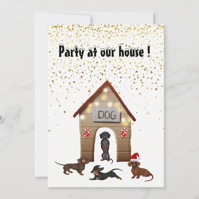 Christmas Party Invitation Dachshund Design (Front)