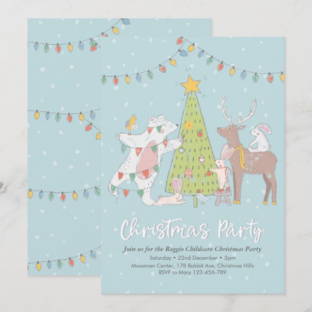 Christmas party Invitation | Decorating Tree (Front/Back)