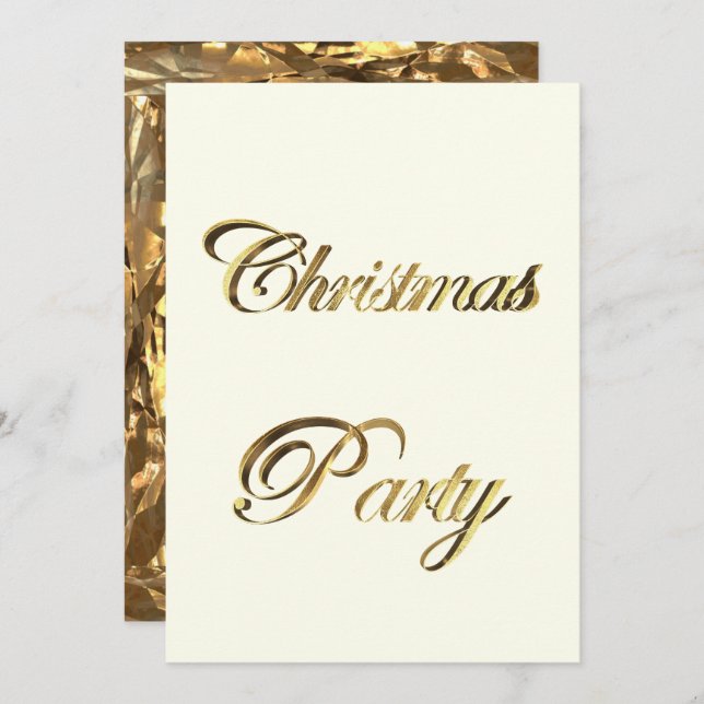 Christmas Party Invitation Elegant Faux Gold White (Front/Back)